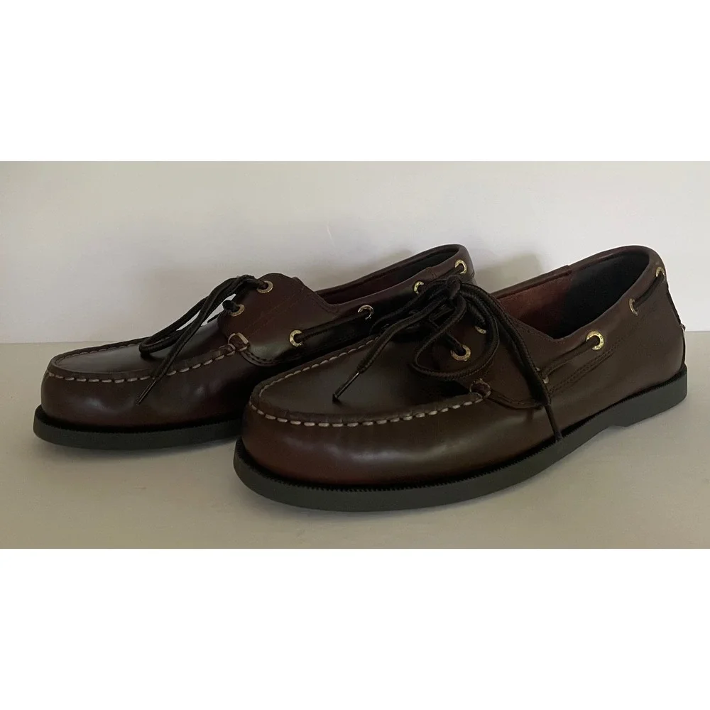 Dockers Mens Vargas Brown Leather Lace Up Boat Shoes Nautical Loafers 8.5M NEW